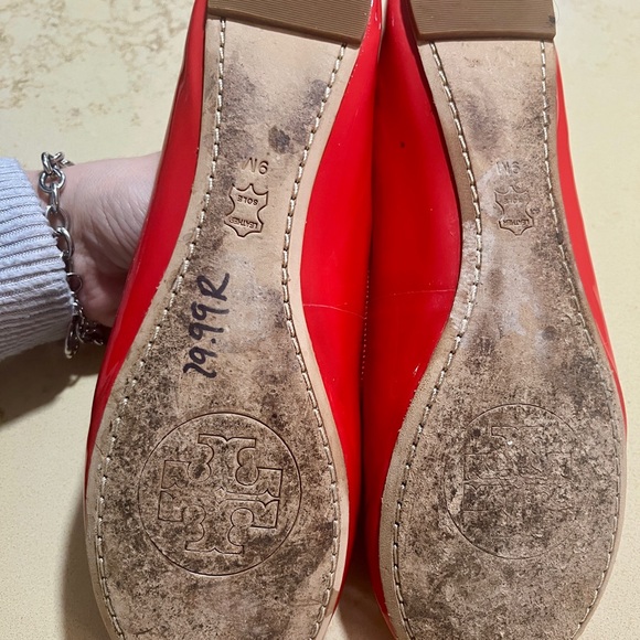 Tory Burch Glossy Red Flats with Bow and charm size 9 - Picture 2 of 3